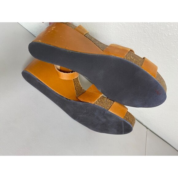 Uma Leather Strappy Wedge Sandals Size 9 EU 39 Made In Spain Orange Brown Ankle - Picture 4 of 13